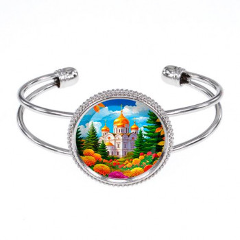 C1162034 Браслет металлический, цвет серебро, Храм и цветы