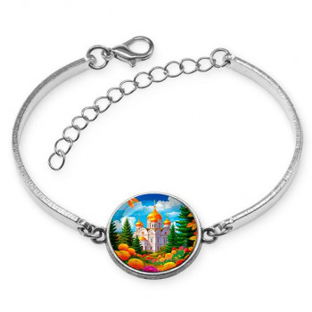 C1162046 Браслет металлический, цвет серебро, Храм и цветы