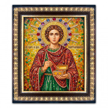 IKO-003-014 Икона Святой великомученик и целитель Пантелеймон, рамка 12,5х14,5см