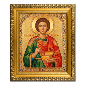 IKO-004-014 Икона Святой великомученик и целитель Пантелеймон, рамка 12,5х14,5см