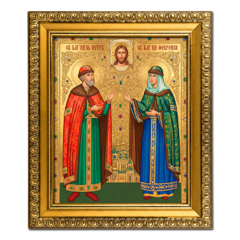 IKO-004-019 Икона Святые благоверные князья Пётр и Феврония, рамка 12,5х14,5см
