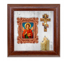 IKO-012-114 3D Икона Святой великомученик и целитель Пантелеймон, 12х12х3см