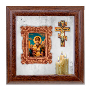 IKO-012-125 3D Икона Святой Спиридон Тримифунтский, 12х12х3см