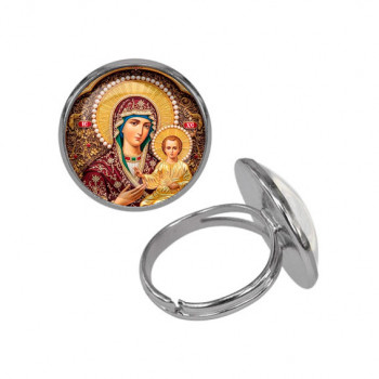 KLB054 Кольцо металлическое Богородица с Иисусом