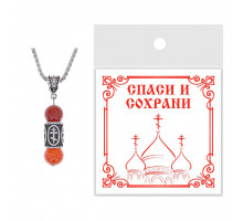 KULN3-07 Подвеска "Спаси и сохрани", нерж сталь, нат. Сердолик