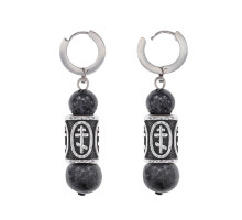 SERX03-05 Серьги с бусиной Крест из нерж.стали, Лабрадор