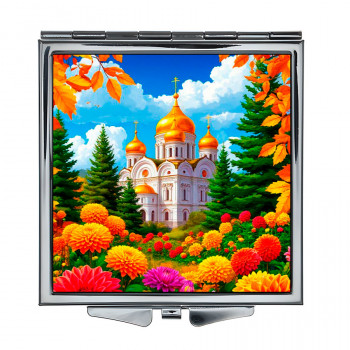 ZER2-1501 Складное зеркало квадратное Храм и цветы